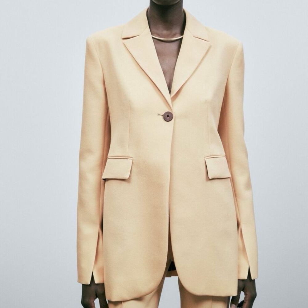 MASSIMO DUTTI High Button Suit Blazer Jacket In Vanilla Size 10 100% Wool